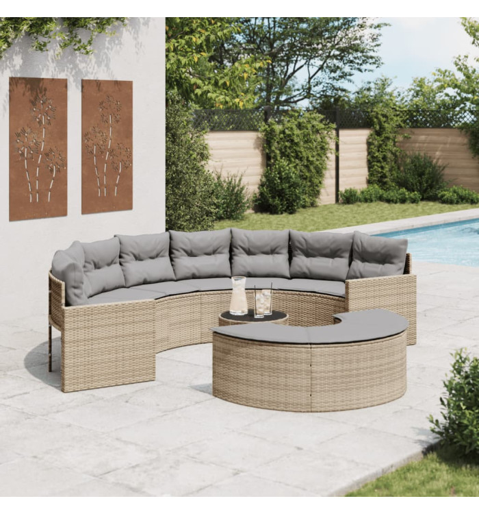 Salon de jardin 3 pcs demi-rond beige résine tressée | Mobilier & Déco