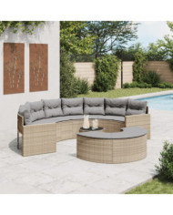 Salon de jardin 3 pcs demi-rond beige résine tressée | Mobilier & Déco