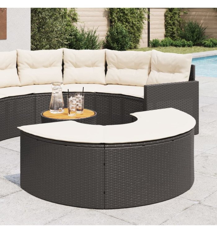 Tabouret de jardin avec coussin noir résine tressée | Mobilier & Déco