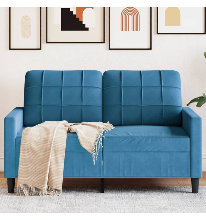 Canapé à 2 places Bleu 120 cm Velours | Mobilier & Déco