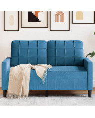Canapé à 2 places Bleu 120 cm Velours | Mobilier & Déco