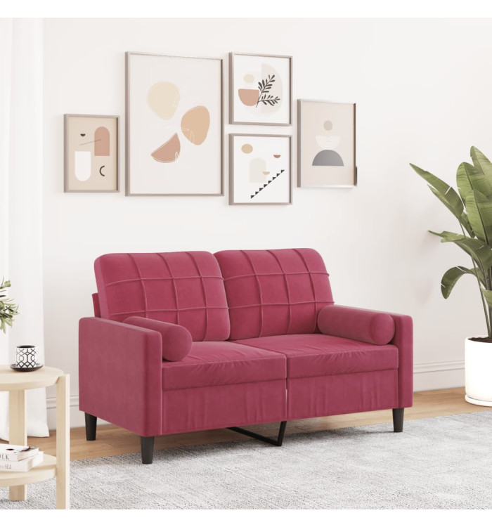Canapé 2 places avec oreillers bordeaux 120 cm velours | Mobilier & Déco