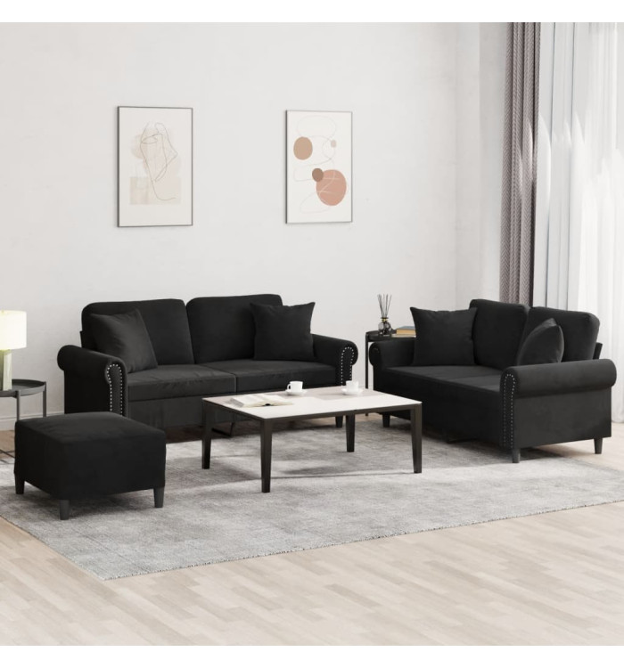 Ensemble de canapés 3 pcs avec coussins noir velours | Mobilier & Déco