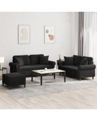 Ensemble de canapés 3 pcs avec coussins noir velours | Mobilier & Déco