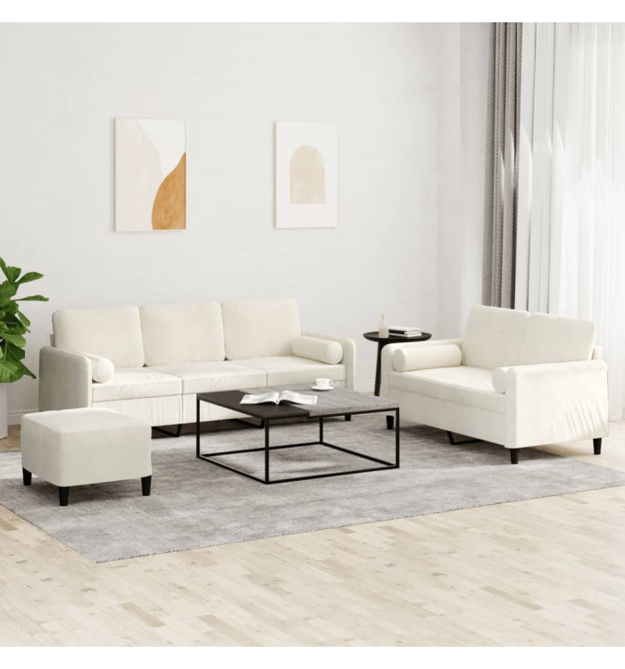 Ensemble de canapés 3 pcs avec coussins crème velours | Mobilier & Déco