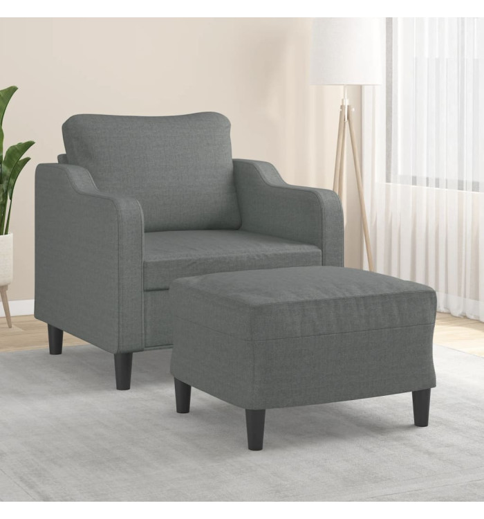 Fauteuil avec repose-pied Gris foncé 60 cm Tissu | Mobilier & Déco