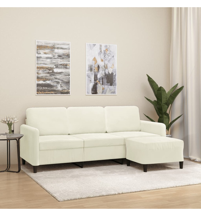 Canapé à 3 places avec repose-pieds Crème 180 cm Velours | Mobilier & Déco