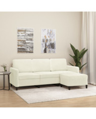 Canapé à 3 places avec repose-pieds Crème 180 cm Velours | Mobilier & Déco
