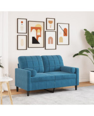 Canapé 2 places avec oreillers décoratifs bleu 120 cm velours | Mobilier & Déco