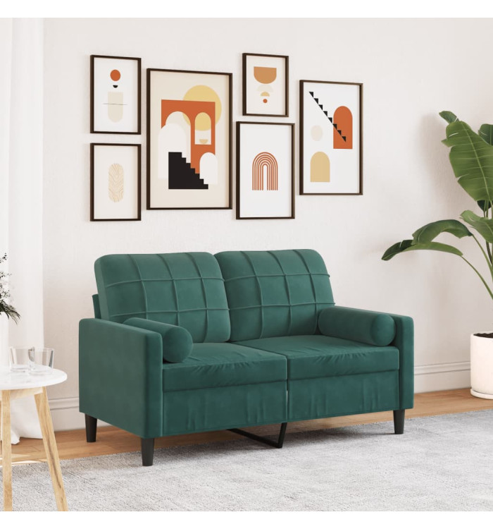 Canapé 2 places avec oreillers vert foncé 120 cm velours | Mobilier & Déco