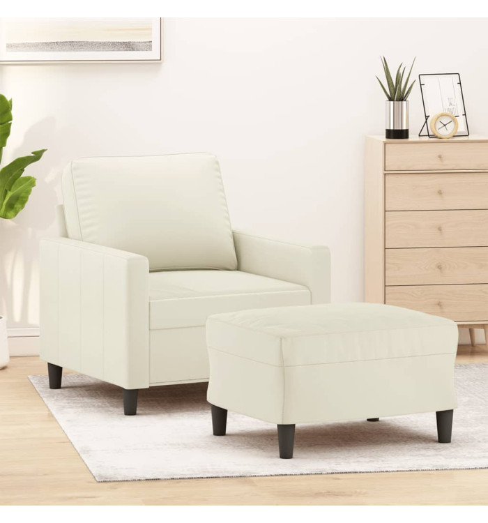 Fauteuil avec repose-pied Crème 60 cm Velours | Mobilier & Déco