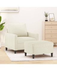 Fauteuil avec repose-pied Crème 60 cm Velours | Mobilier & Déco