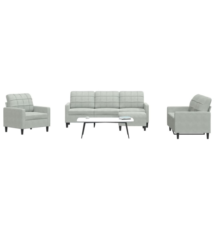 Ensemble de canapés 4 pcs avec coussins Gris clair Velours | Mobilier & Déco