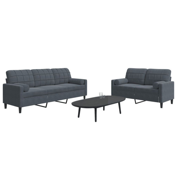Ensemble de canapés 2 pcs avec coussins et traversins velours | Mobilier & Déco