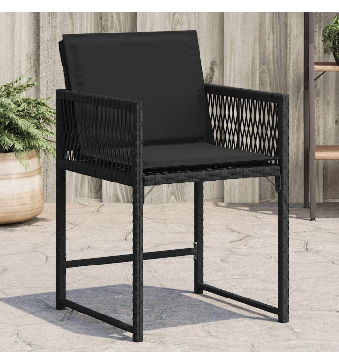 Chaises de jardin lot de 4 avec coussins noir résine tressée | Mobilier & Déco