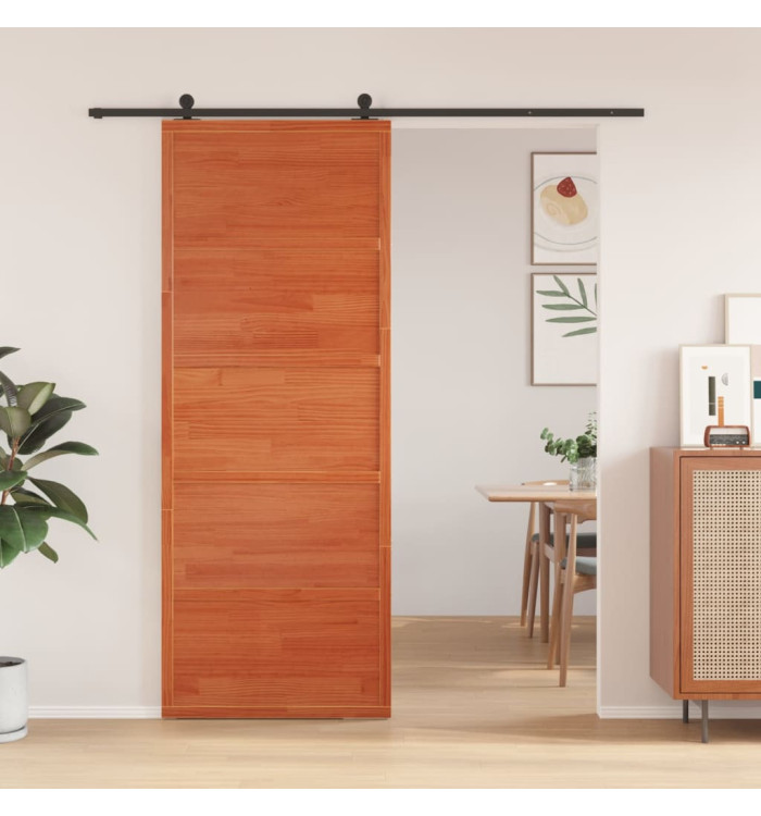 Porte de grange marron cire 80x208 cm bois massif de pin | Mobilier & Déco
