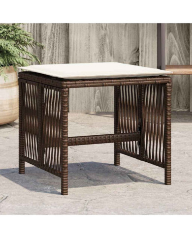 Tabourets de jardin et coussins lot de 4 marron résine tressée | Mobilier & Déco