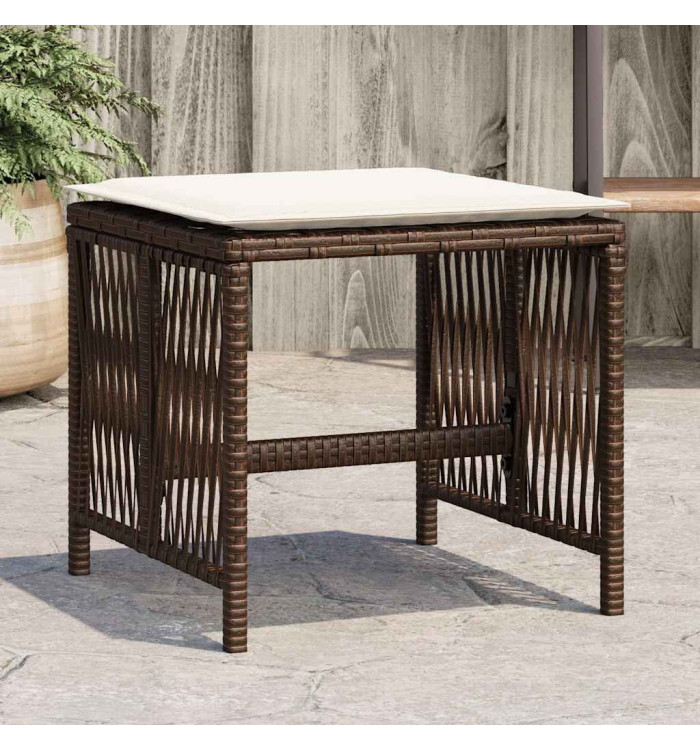 Tabourets de jardin et coussins lot de 4 marron résine tressée | Mobilier & Déco