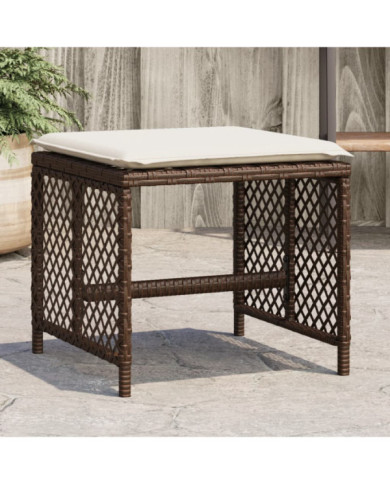 Tabourets de jardin et coussins lot de 4 marron résine tressée | Mobilier & Déco