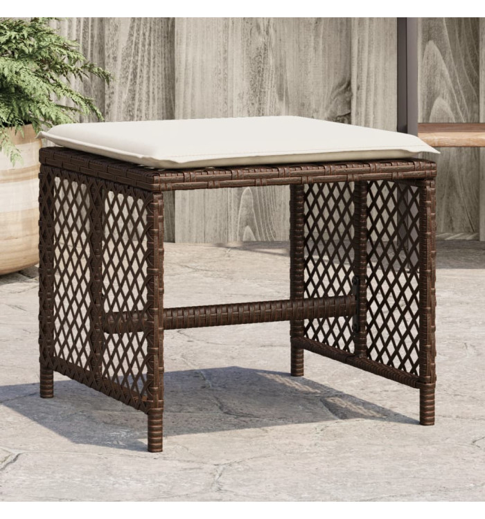Tabourets de jardin et coussins lot de 4 marron résine tressée | Mobilier & Déco