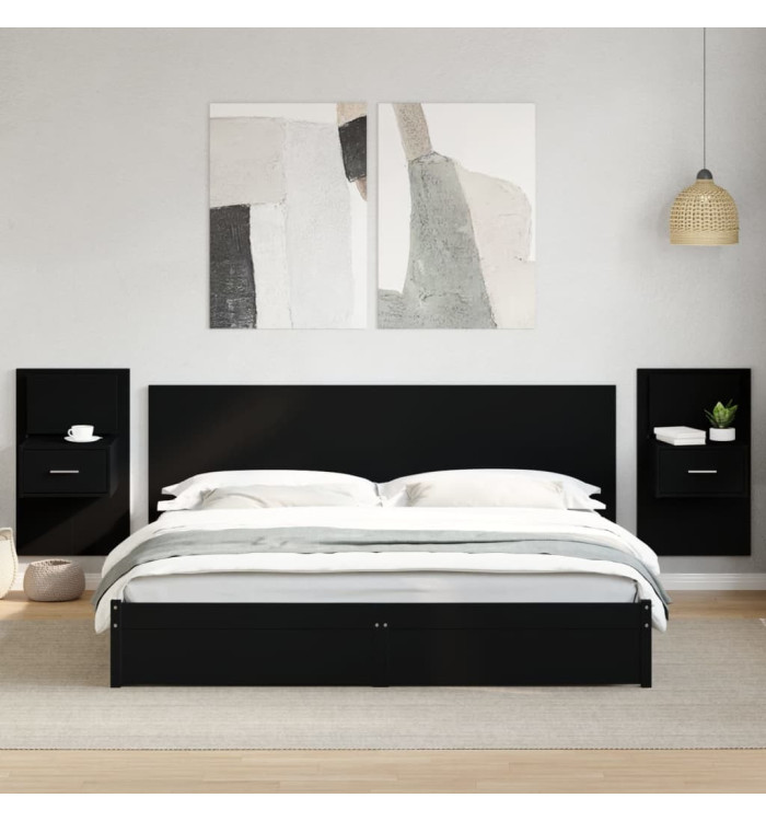 Tables de chevet murales avec lumières LED 2 pcs noir | Mobilier & Déco