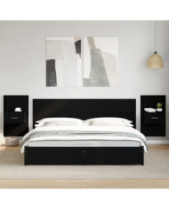 Tables de chevet murales avec lumières LED 2 pcs noir | Mobilier & Déco
