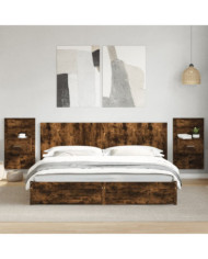 Tête de lit avec armoires chêne fumé 200 cm bois d'ingénierie | Mobilier & Déco