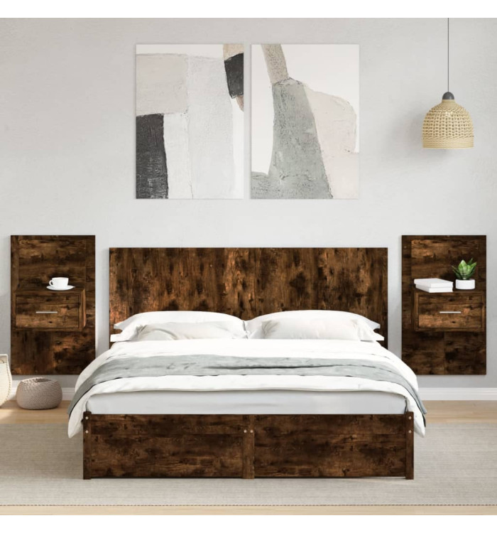 Tête de lit avec armoires chêne fumé 160 cm bois d'ingénierie | Mobilier & Déco