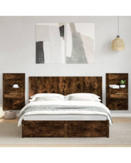 Tête de lit avec armoires chêne fumé 160 cm bois d'ingénierie | Mobilier & Déco