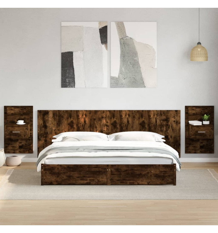 Tête de lit avec armoires chêne fumé 240 cm bois d'ingénierie | Mobilier & Déco