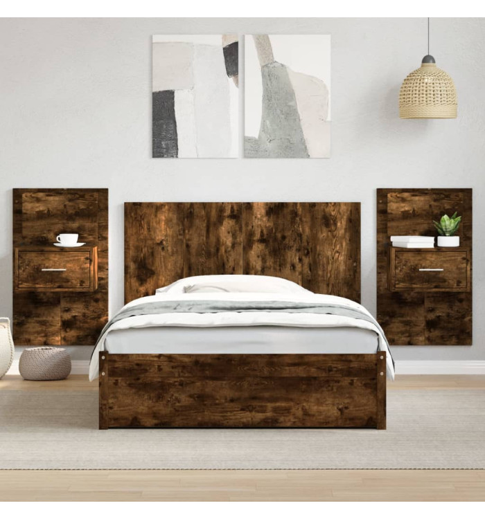 Tête de lit avec armoires chêne fumé 120 cm bois d'ingénierie | Mobilier & Déco