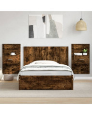 Tête de lit avec armoires chêne fumé 120 cm bois d'ingénierie | Mobilier & Déco