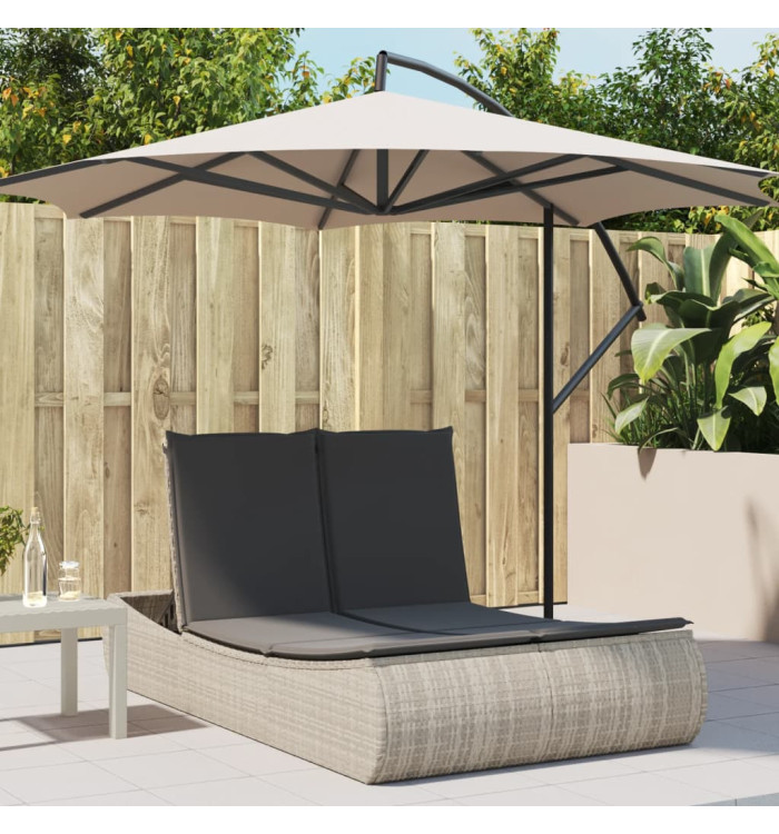 Chaise longue double avec coussins gris clair résine tressée | Mobilier & Déco