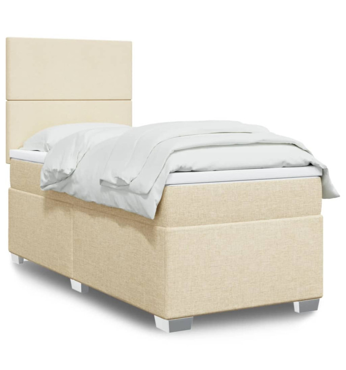 Sommier à lattes de lit et matelas Crème 90x190 cm Tissu | Mobilier & Déco