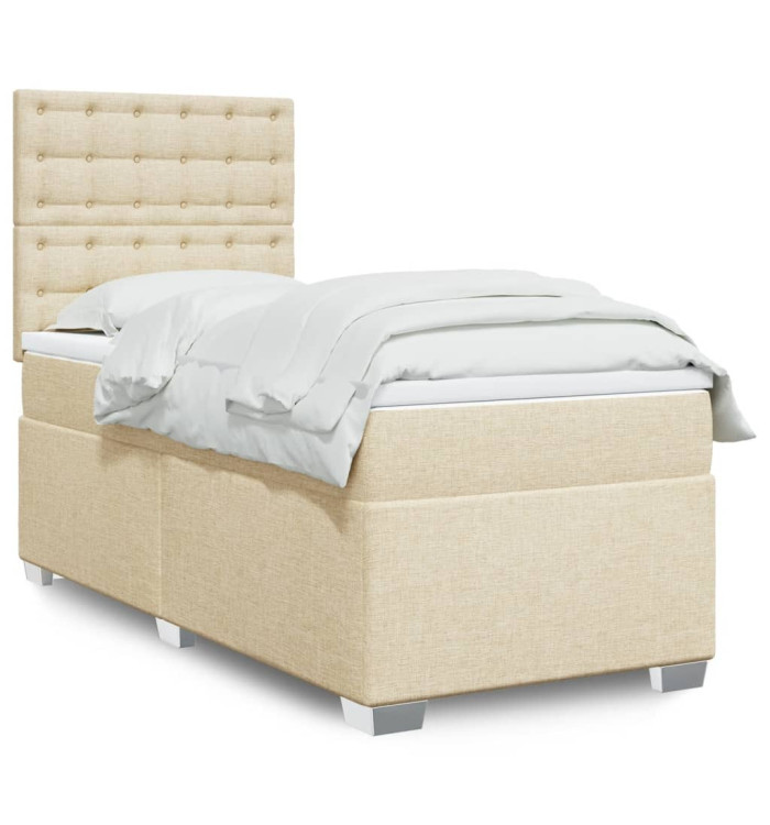 Sommier à lattes de lit et matelas Crème 90x190 cm Tissu | Mobilier & Déco