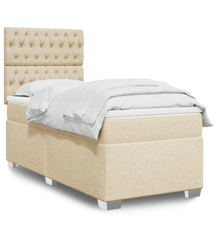 Sommier à lattes de lit et matelas Crème 90x190 cm Tissu | Mobilier & Déco