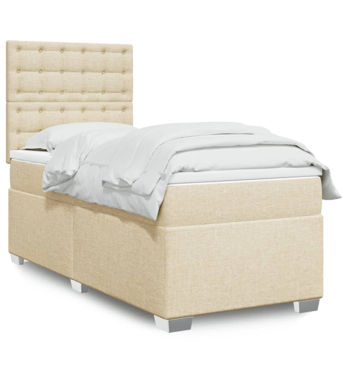 Sommier à lattes de lit avec matelas Crème 100x200 cm Tissu | Mobilier & Déco