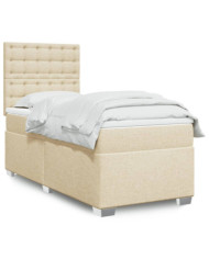 Sommier à lattes de lit avec matelas Crème 100x200 cm Tissu | Mobilier & Déco