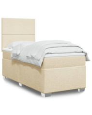 Sommier à lattes de lit avec matelas Crème 100x200 cm Tissu | Mobilier & Déco