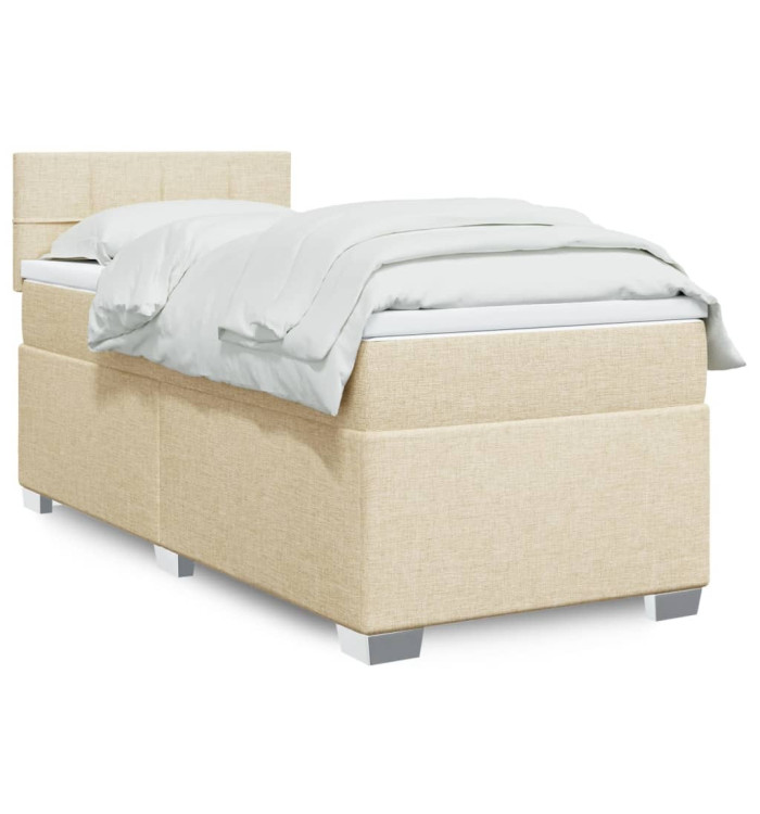 Sommier à lattes de lit avec matelas Crème 100x200 cm Tissu | Mobilier & Déco