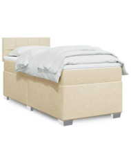 Sommier à lattes de lit avec matelas Crème 100x200 cm Tissu | Mobilier & Déco