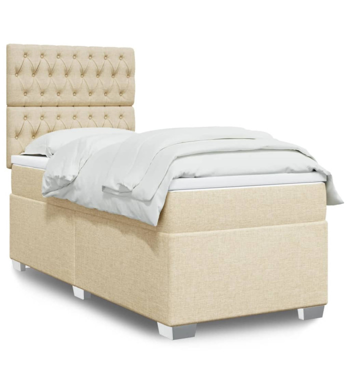 Sommier à lattes de lit avec matelas Crème 90x200 cm Tissu | Mobilier & Déco