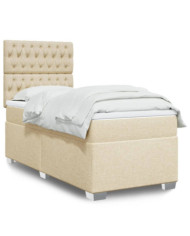Sommier à lattes de lit avec matelas Crème 90x200 cm Tissu | Mobilier & Déco