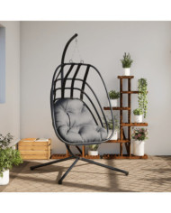Chaise suspendue en forme d'œuf avec support anthracite acier | Mobilier & Déco