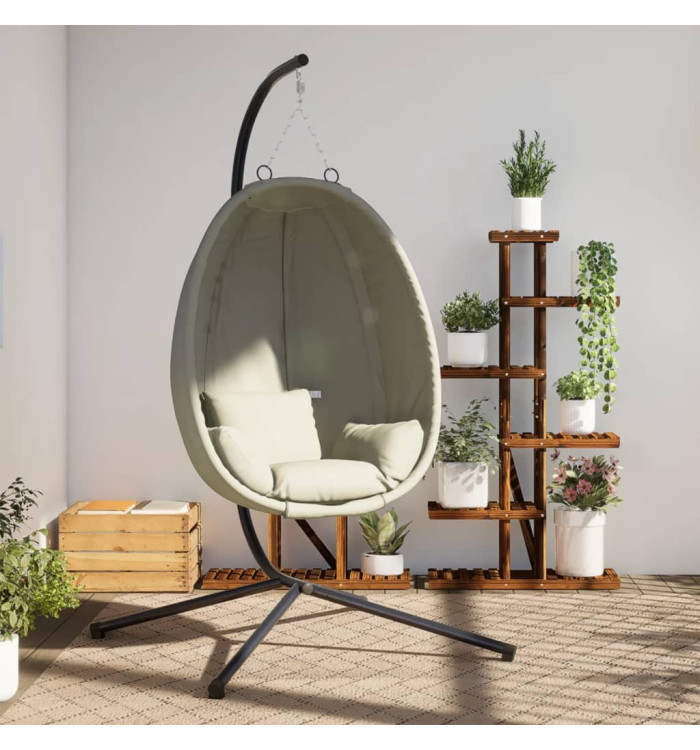 Chaise suspendue en forme d'œuf et support beige tissu et acier | Mobilier & Déco