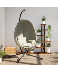 Chaise suspendue en forme d'œuf et support beige tissu et acier | Mobilier & Déco