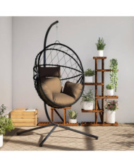 Chaise suspendue en forme d'œuf et support taupe rotin et acier | Mobilier & Déco
