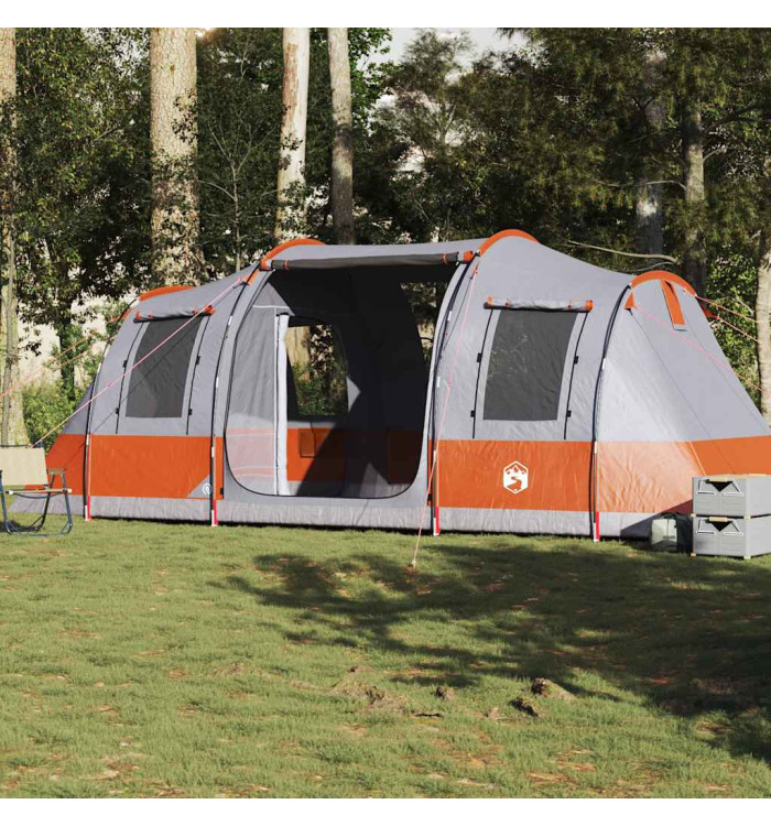 Tente de camping tunnel 4 personnes gris et orange imperméable | Mobilier & Déco