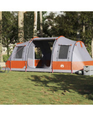 Tente de camping tunnel 4 personnes gris et orange imperméable | Mobilier & Déco