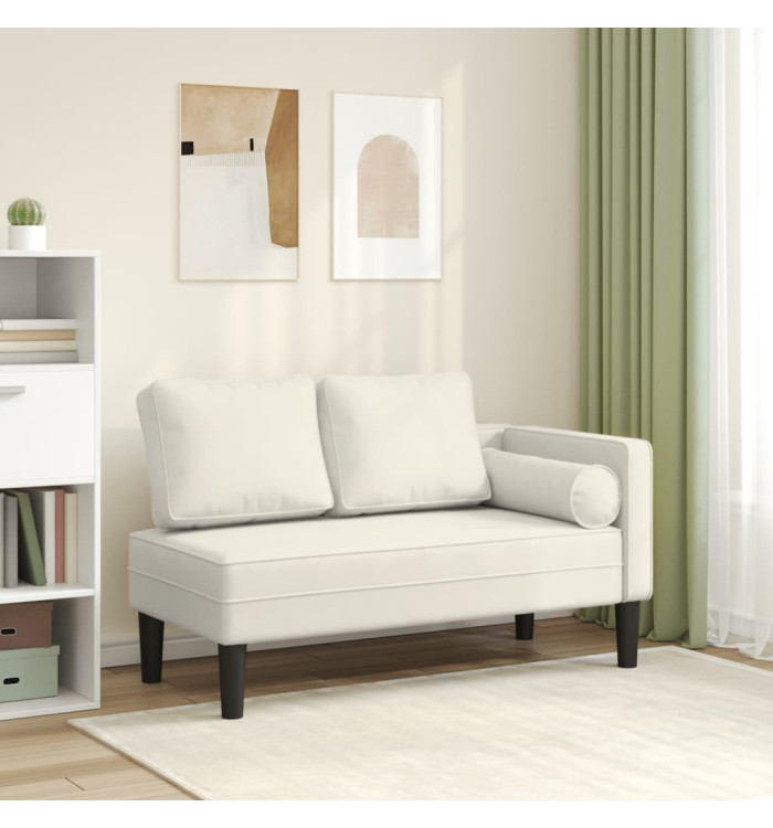 Chaise longue avec coussins crème velours | Mobilier & Déco